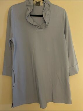 INAE Collection Ruffle Neck Tunic with Pockets Lt Periwinkle Sz Medium Coastal